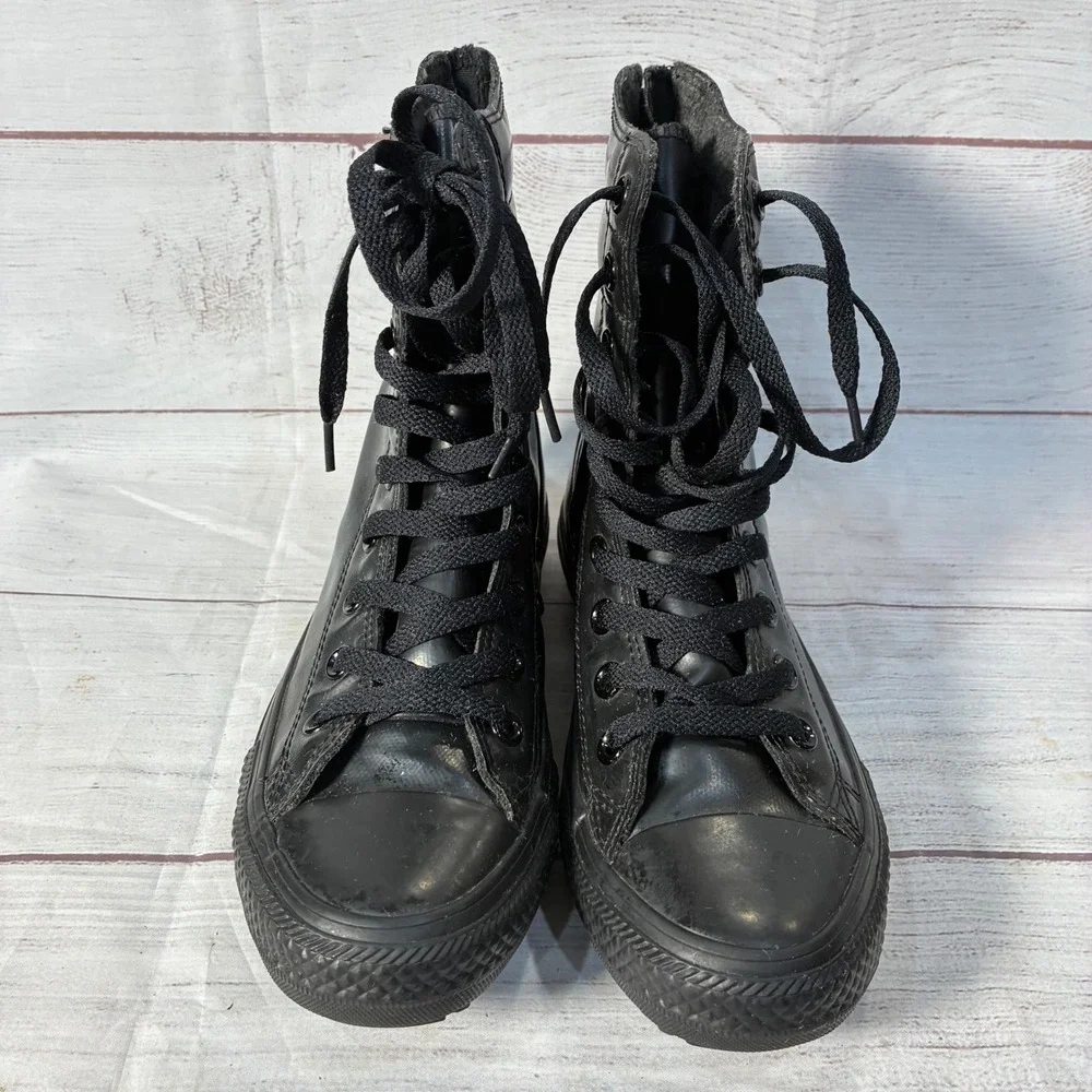 Converse Chuck Taylor All Star‎ Hi-Rise Boot Black Rubber Zip 549591C Womens 6